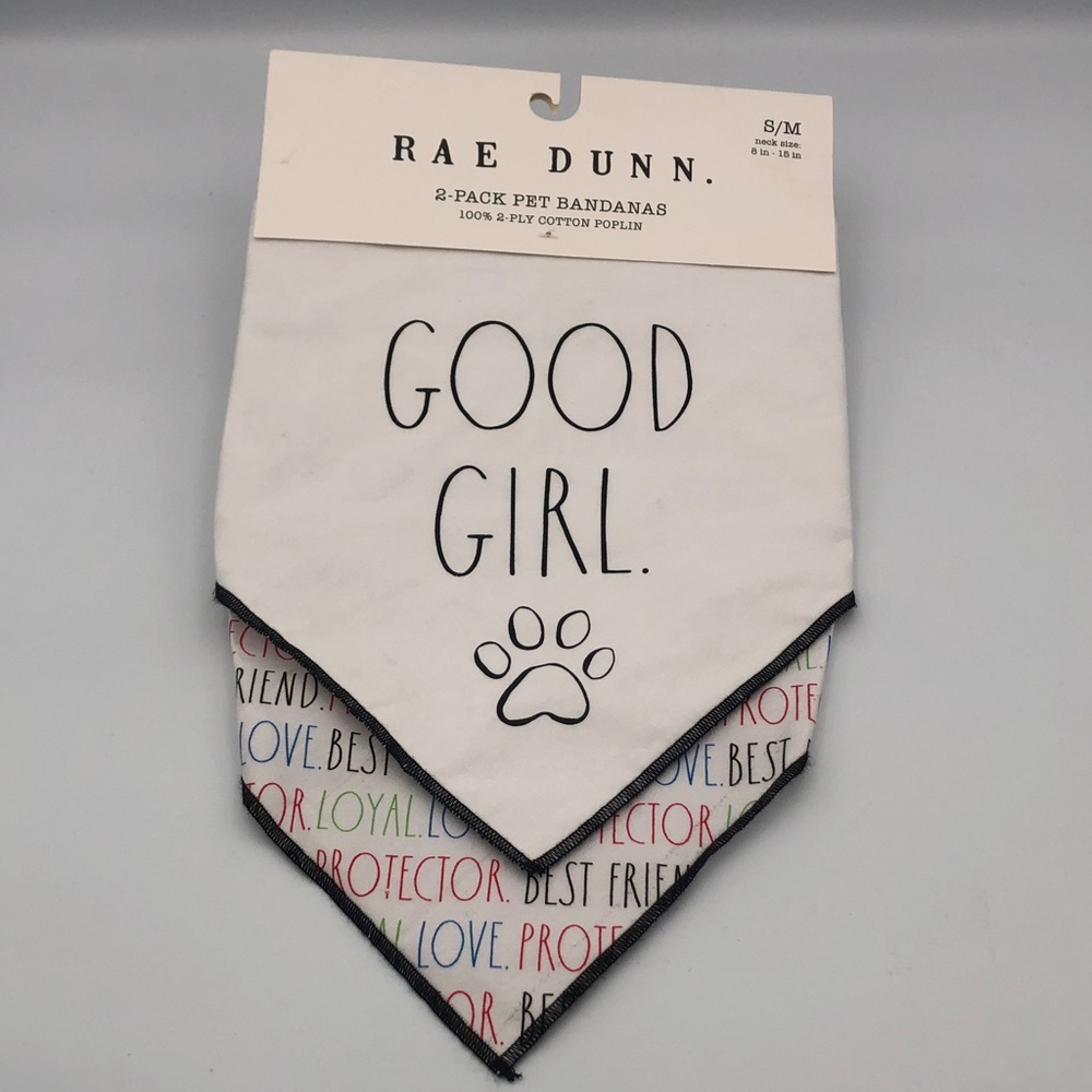 Rae Dunn Dog Bandanas White With Colorful Text New